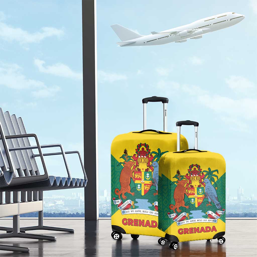 Grenada Coat of Arms Luggage Cover with Yellow Green Flag Colors and Tribal Pattern Design TS04