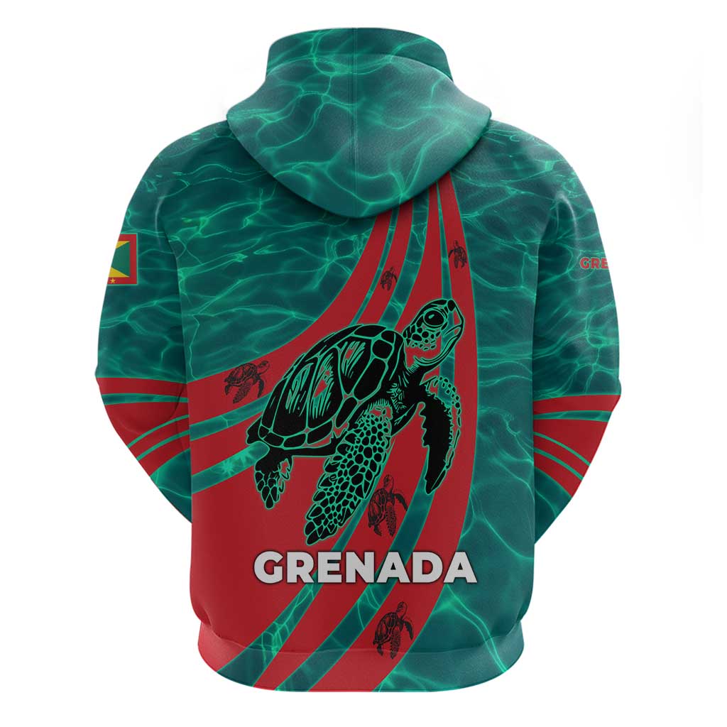 Grenada Sea Turtle Hoodie with Red Wave Stripes and Ocean Water Background TS04