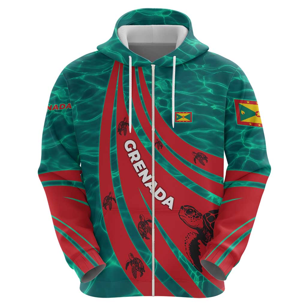 Grenada Sea Turtle Hoodie with Red Wave Stripes and Ocean Water Background TS04