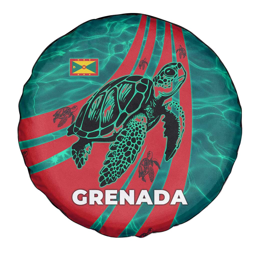 Grenada Sea Turtle Spare Tire Cover with Red Wave Stripes and Ocean Water Background TS04