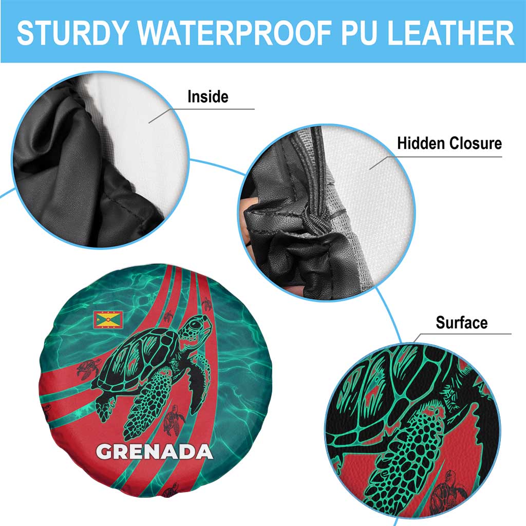 Grenada Sea Turtle Spare Tire Cover with Red Wave Stripes and Ocean Water Background TS04