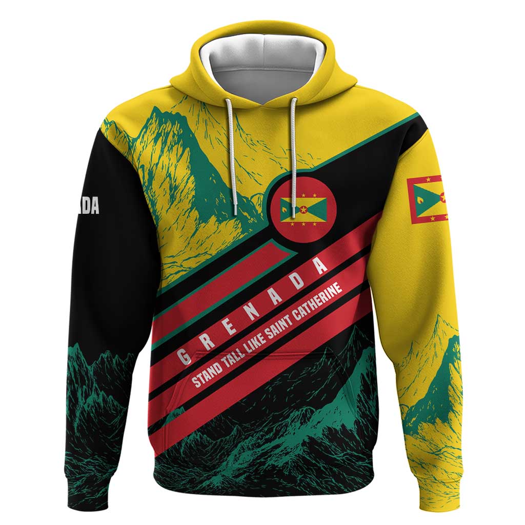 Grenada Mountain Graphic Hoodie with National Flag and Saint Catherine Quote Design TS04