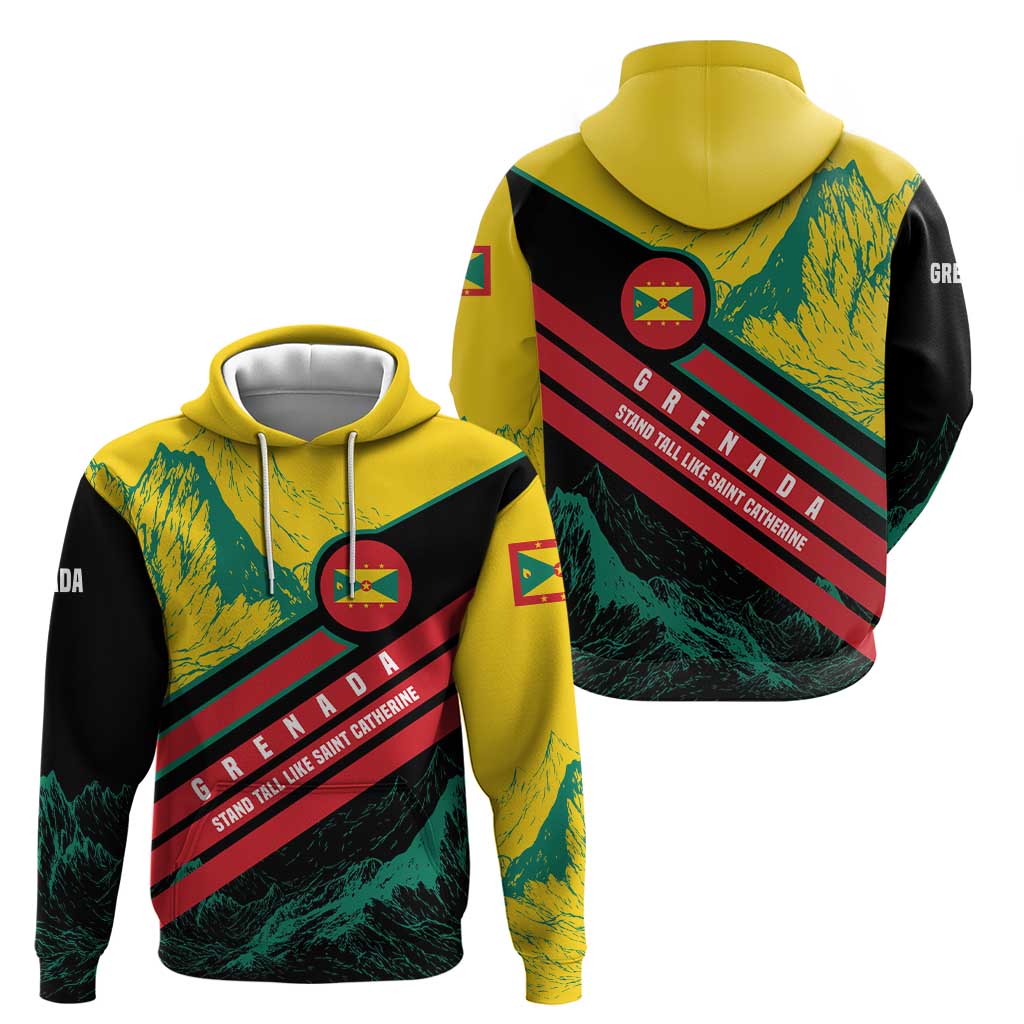 Grenada Mountain Graphic Hoodie with National Flag and Saint Catherine Quote Design TS04