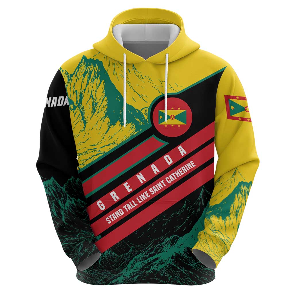 Grenada Mountain Graphic Hoodie with National Flag and Saint Catherine Quote Design TS04