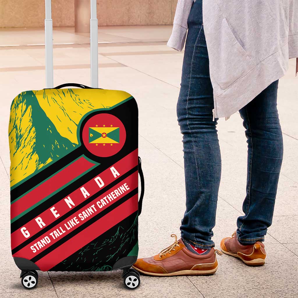 Grenada Mountain Graphic Luggage Cover with National Flag and Saint Catherine Quote Design TS04