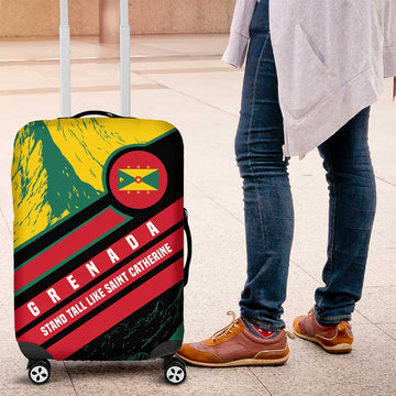 Grenada Mountain Graphic Luggage Cover with National Flag and Saint Catherine Quote Design TS04