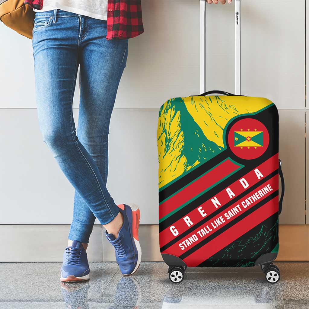 Grenada Mountain Graphic Luggage Cover with National Flag and Saint Catherine Quote Design TS04