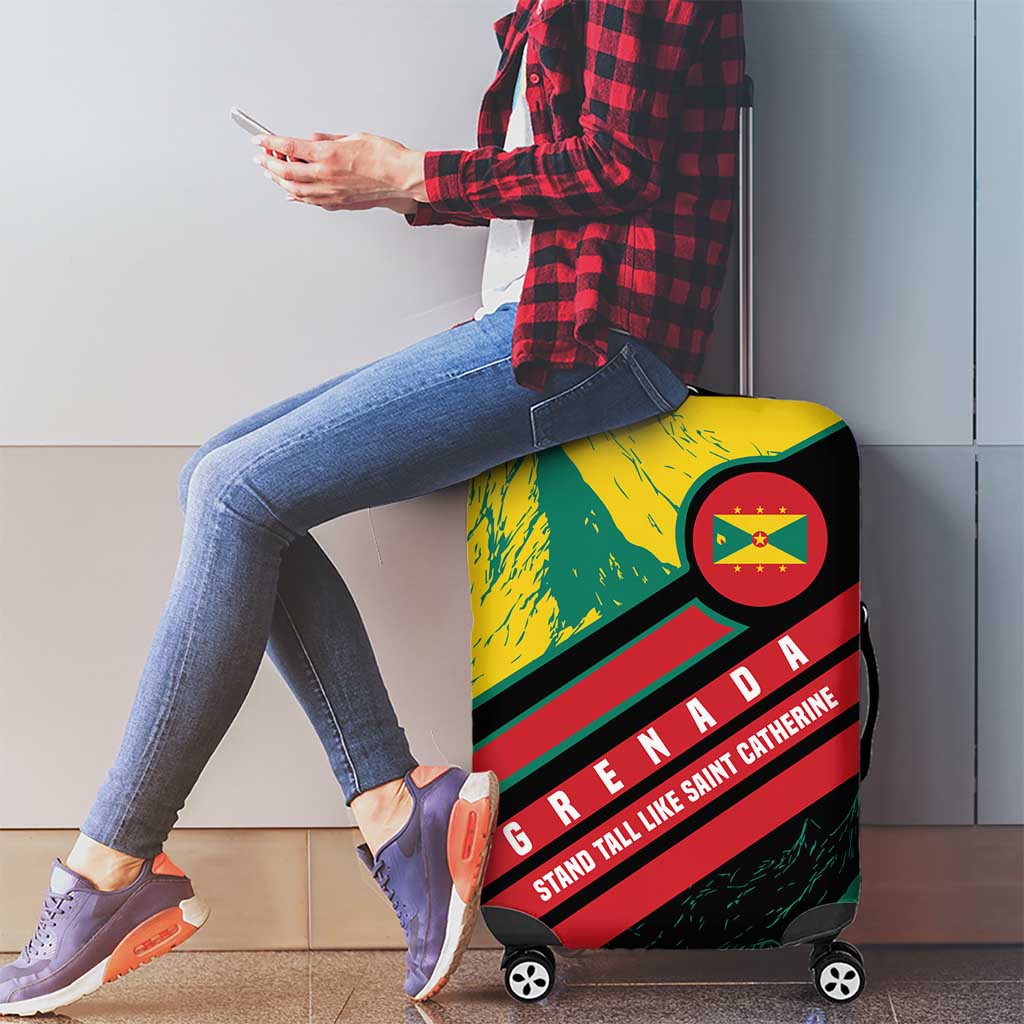Grenada Mountain Graphic Luggage Cover with National Flag and Saint Catherine Quote Design TS04