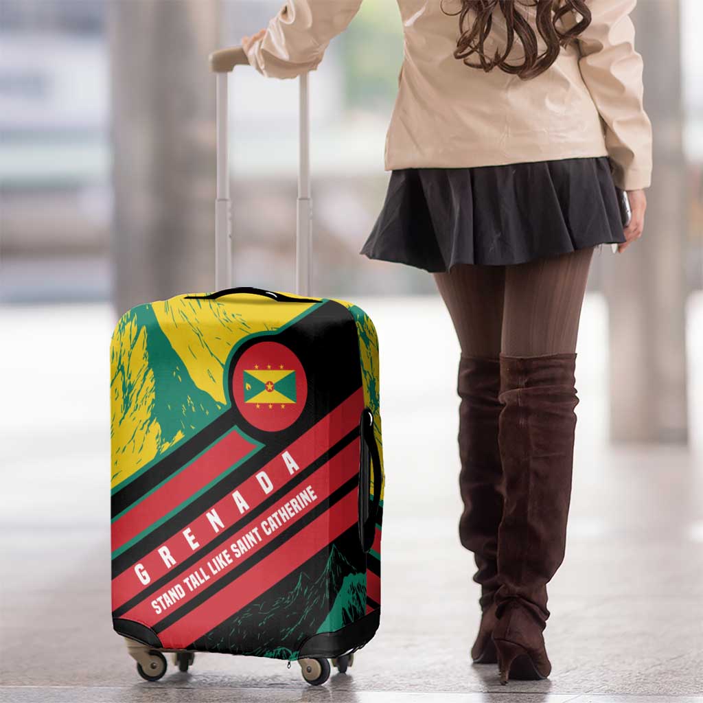 Grenada Mountain Graphic Luggage Cover with National Flag and Saint Catherine Quote Design TS04