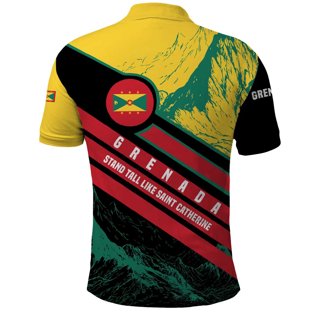 Grenada Mountain Graphic Polo Shirt with National Flag and Saint Catherine Quote Design TS04