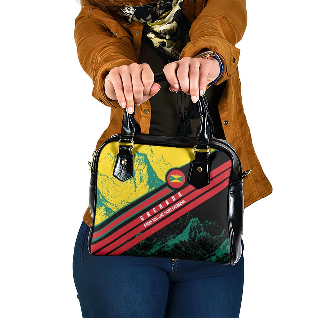 Grenada Mountain Graphic Shoulder Handbag with National Flag and Saint Catherine Quote Design TS04