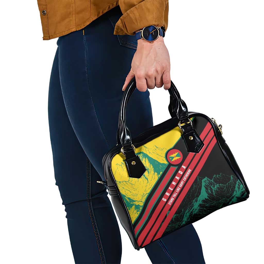 Grenada Mountain Graphic Shoulder Handbag with National Flag and Saint Catherine Quote Design TS04