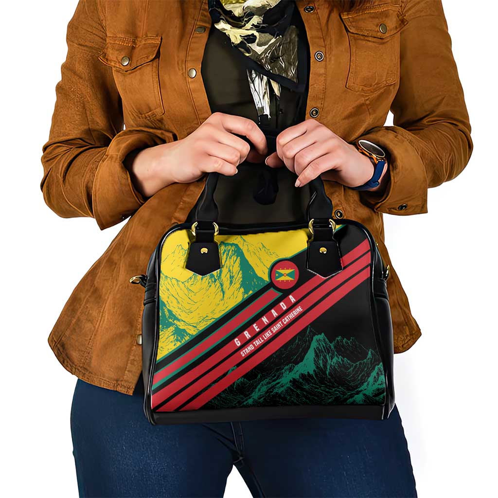 Grenada Mountain Graphic Shoulder Handbag with National Flag and Saint Catherine Quote Design TS04