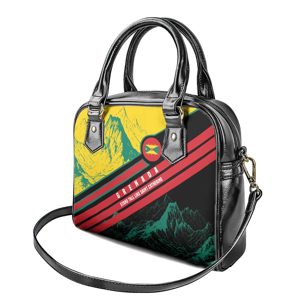 Grenada Mountain Graphic Shoulder Handbag with National Flag and Saint Catherine Quote Design TS04