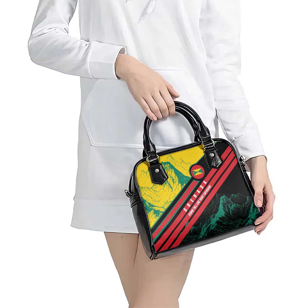 Grenada Mountain Graphic Shoulder Handbag with National Flag and Saint Catherine Quote Design TS04