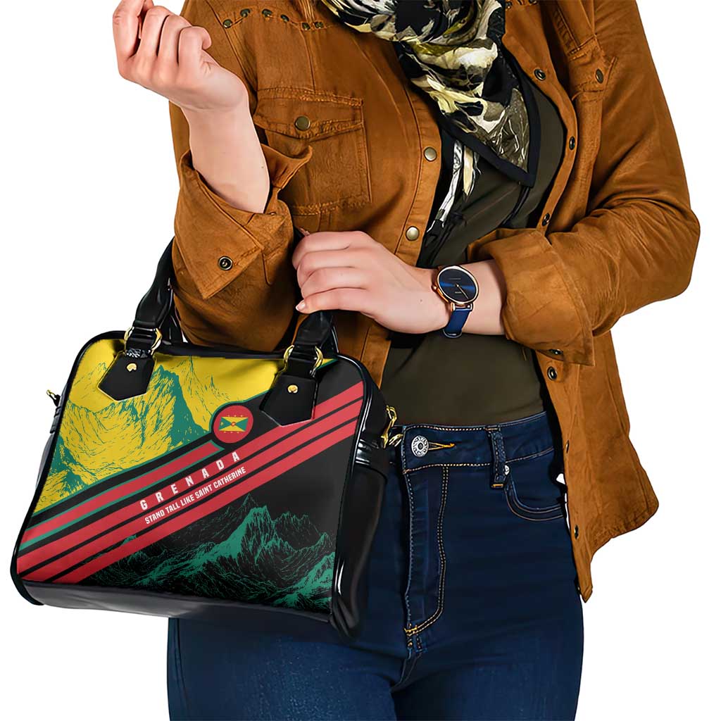 Grenada Mountain Graphic Shoulder Handbag with National Flag and Saint Catherine Quote Design TS04