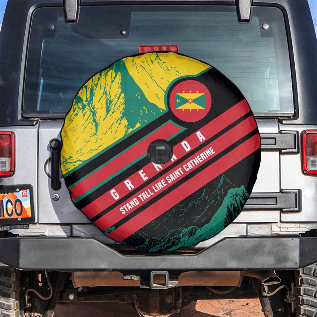 Grenada Mountain Graphic Spare Tire Cover with National Flag and Saint Catherine Quote Design TS04