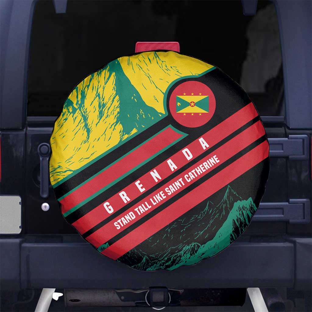 Grenada Mountain Graphic Spare Tire Cover with National Flag and Saint Catherine Quote Design TS04