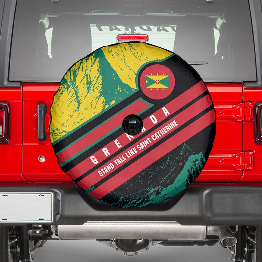 Grenada Mountain Graphic Spare Tire Cover with National Flag and Saint Catherine Quote Design TS04