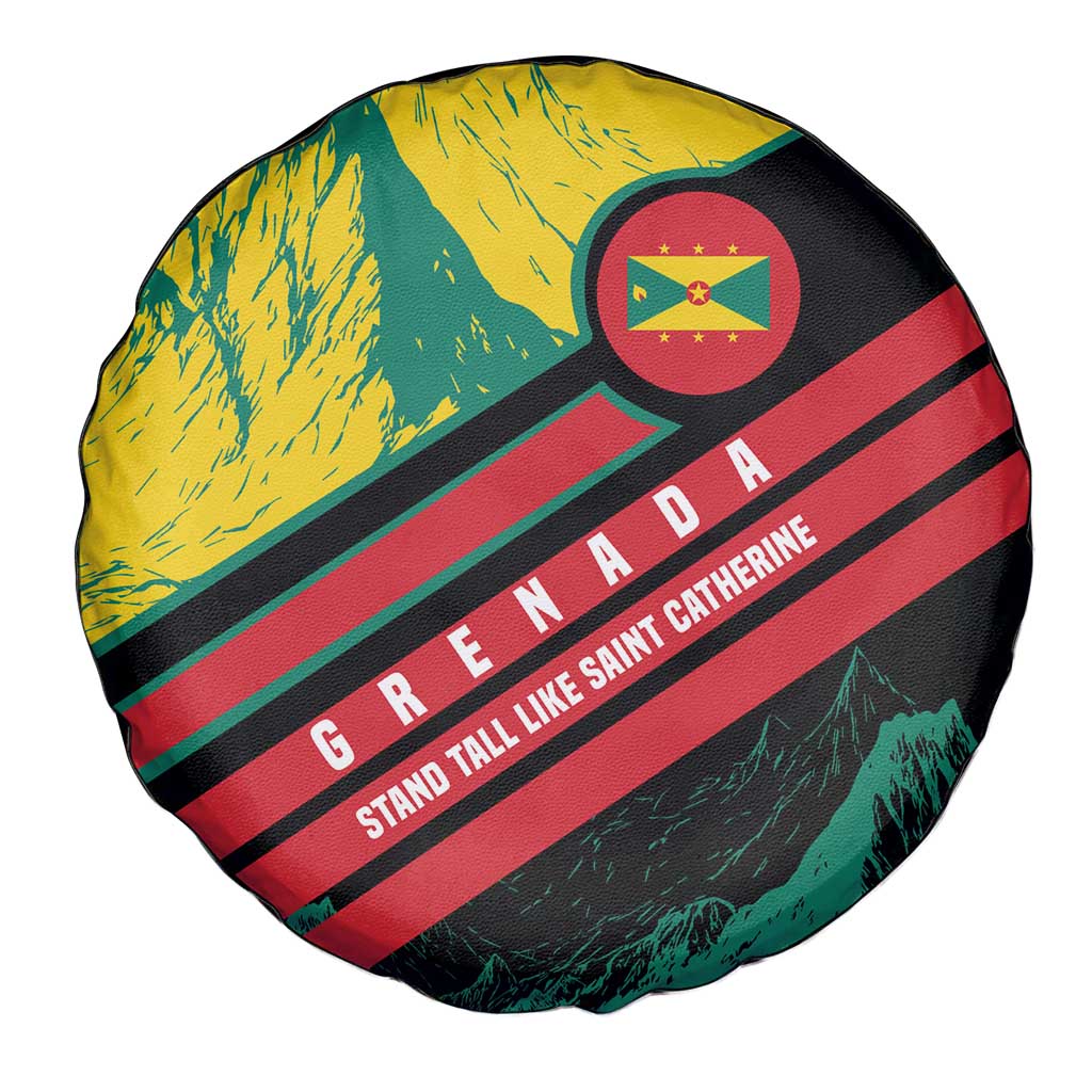 Grenada Mountain Graphic Spare Tire Cover with National Flag and Saint Catherine Quote Design TS04