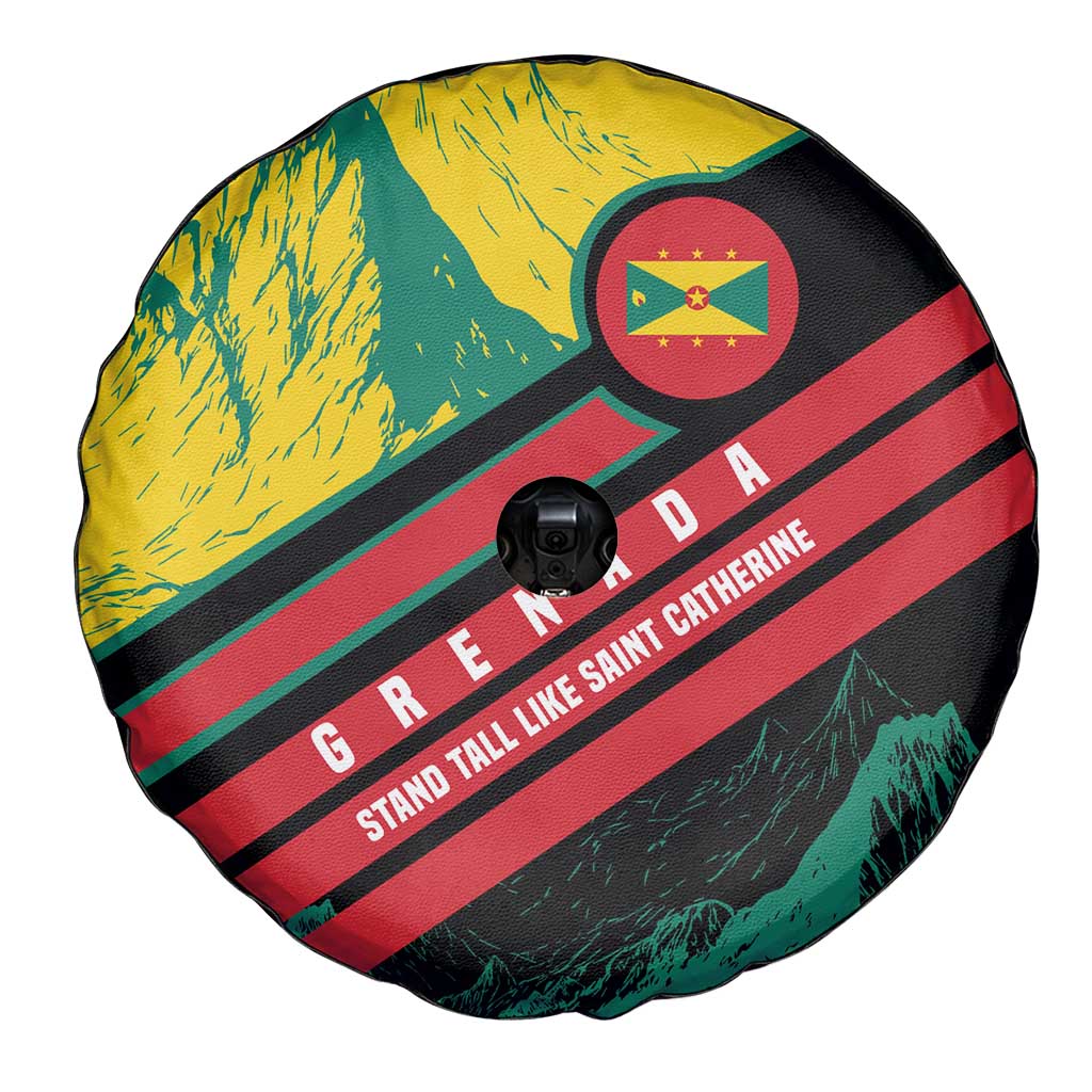Grenada Mountain Graphic Spare Tire Cover with National Flag and Saint Catherine Quote Design TS04