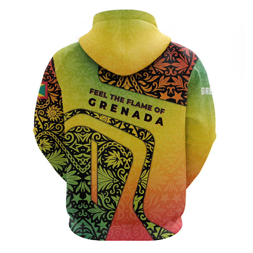 Grenada Tribal Floral Pattern Hoodie with Rasta Gradient and Flame Motto Design TS04