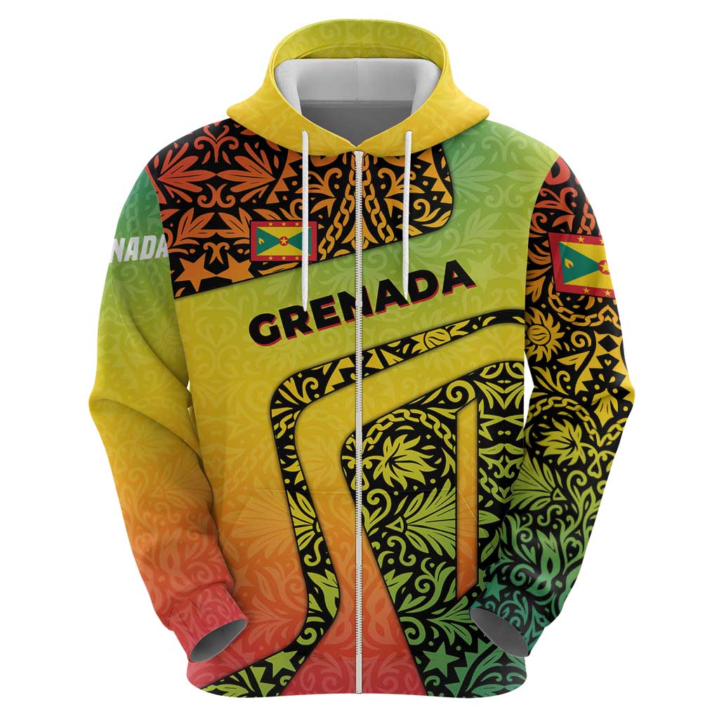 Grenada Tribal Floral Pattern Hoodie with Rasta Gradient and Flame Motto Design TS04