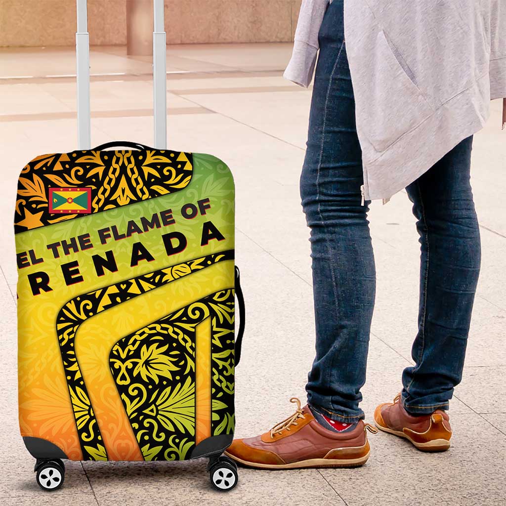 Grenada Tribal Floral Pattern Luggage Cover with Rasta Gradient and Flame Motto Design TS04
