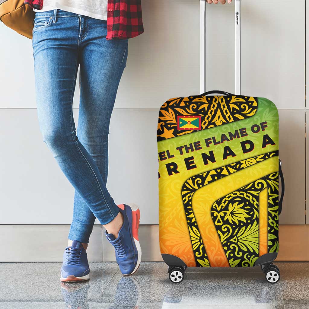 Grenada Tribal Floral Pattern Luggage Cover with Rasta Gradient and Flame Motto Design TS04