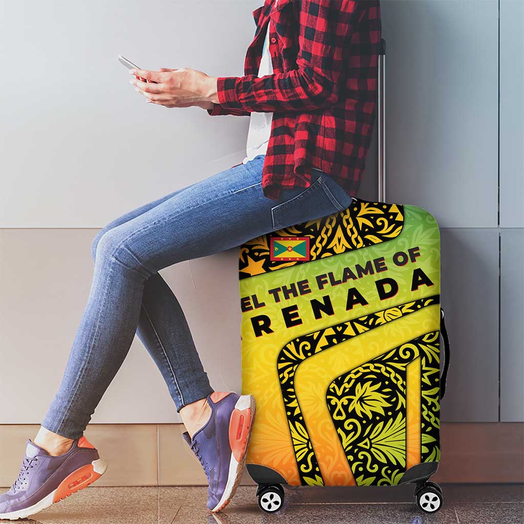 Grenada Tribal Floral Pattern Luggage Cover with Rasta Gradient and Flame Motto Design TS04