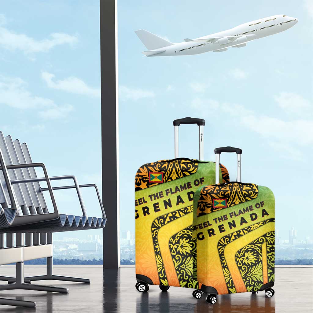 Grenada Tribal Floral Pattern Luggage Cover with Rasta Gradient and Flame Motto Design TS04