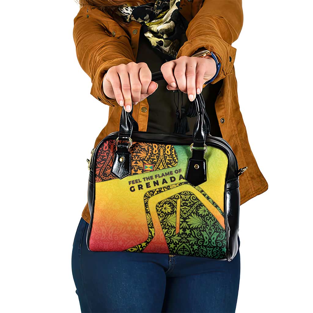 Grenada Tribal Floral Pattern Shoulder Handbag with Rasta Gradient and Flame Motto Design TS04