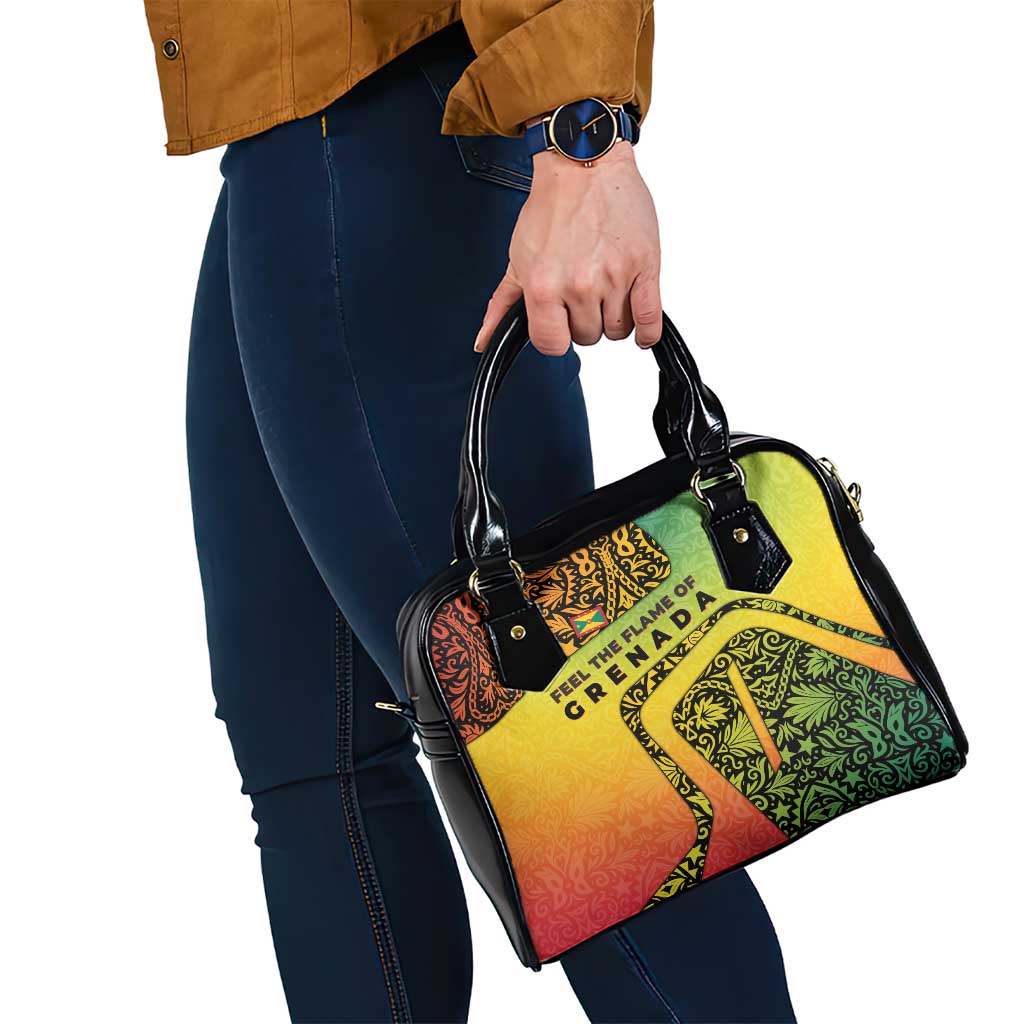 Grenada Tribal Floral Pattern Shoulder Handbag with Rasta Gradient and Flame Motto Design TS04