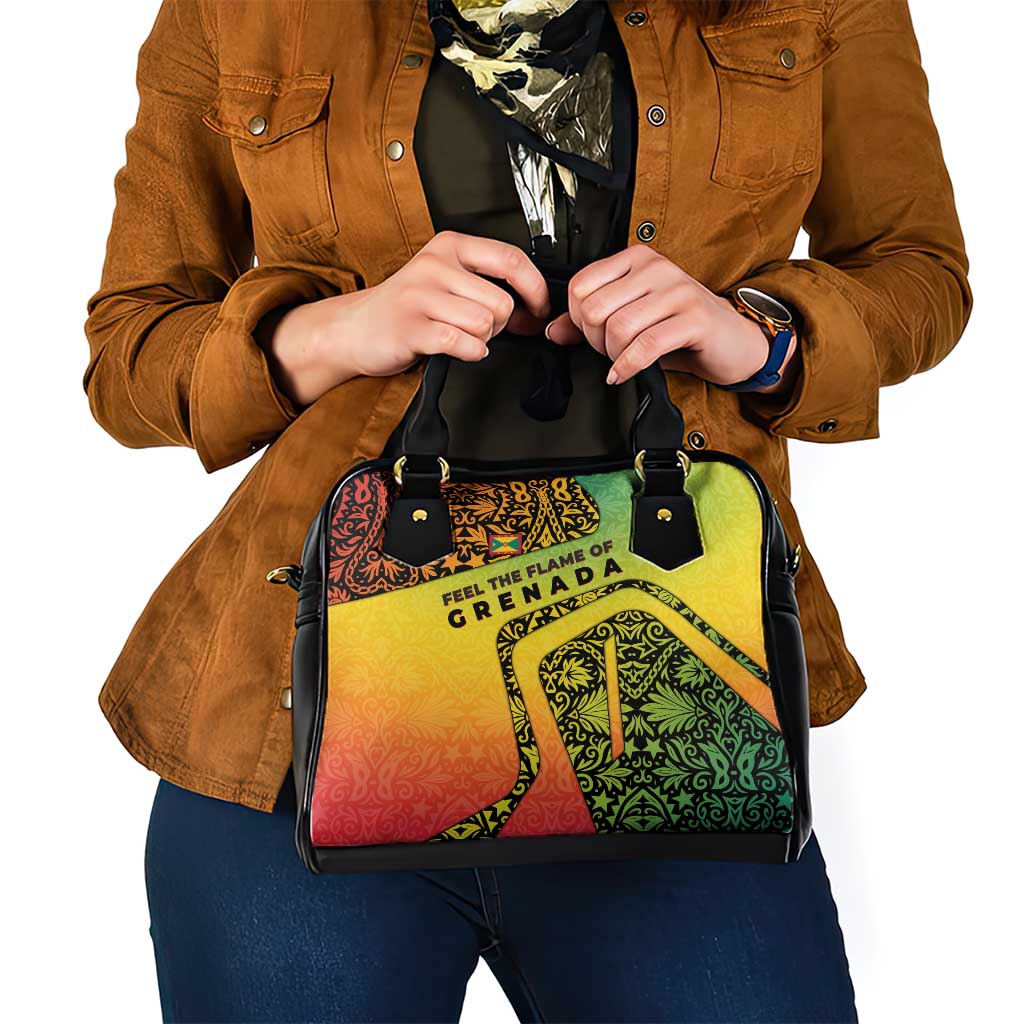 Grenada Tribal Floral Pattern Shoulder Handbag with Rasta Gradient and Flame Motto Design TS04