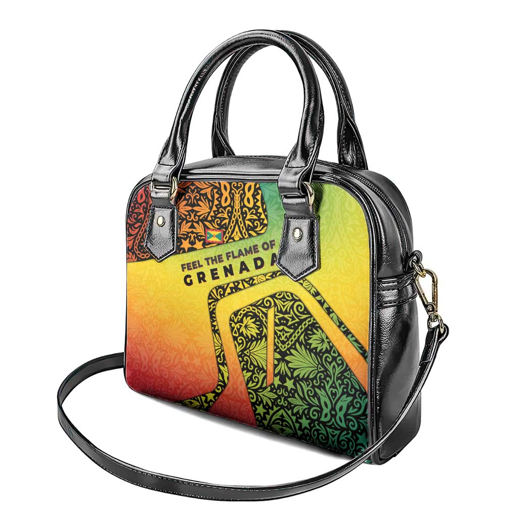 Grenada Tribal Floral Pattern Shoulder Handbag with Rasta Gradient and Flame Motto Design TS04