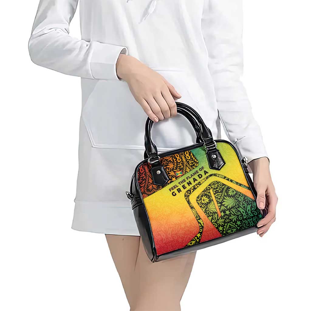 Grenada Tribal Floral Pattern Shoulder Handbag with Rasta Gradient and Flame Motto Design TS04