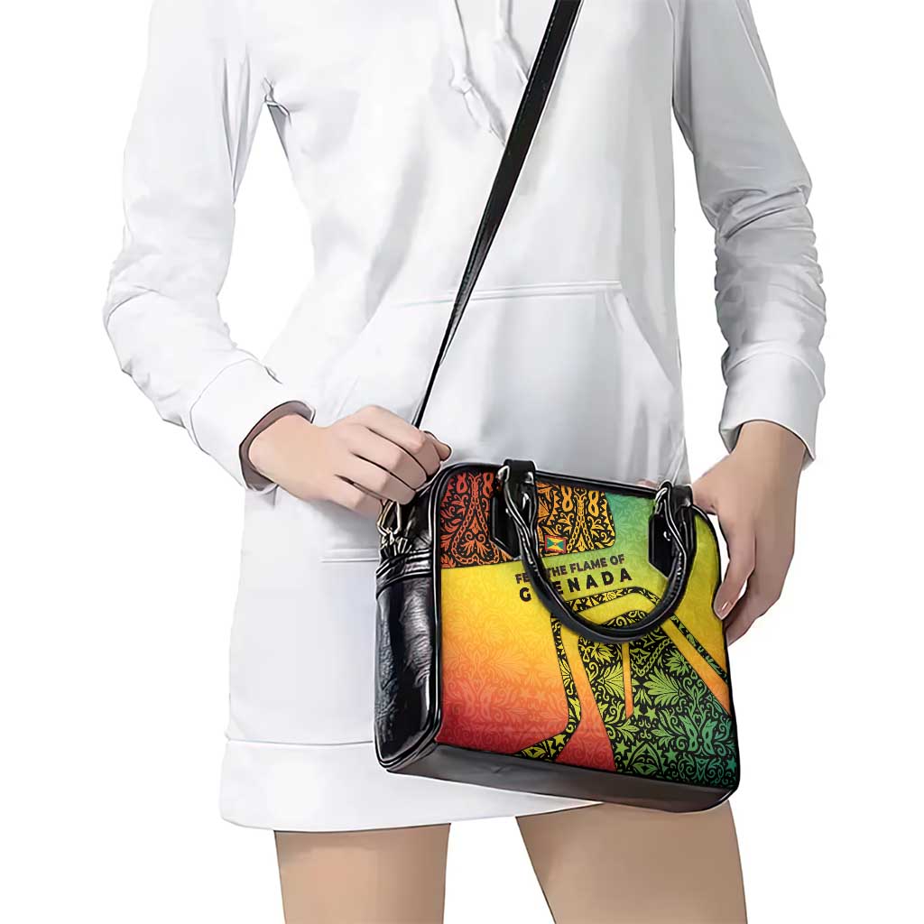 Grenada Tribal Floral Pattern Shoulder Handbag with Rasta Gradient and Flame Motto Design TS04