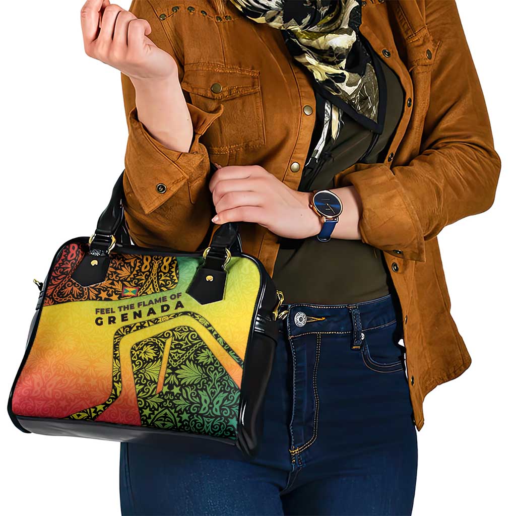 Grenada Tribal Floral Pattern Shoulder Handbag with Rasta Gradient and Flame Motto Design TS04