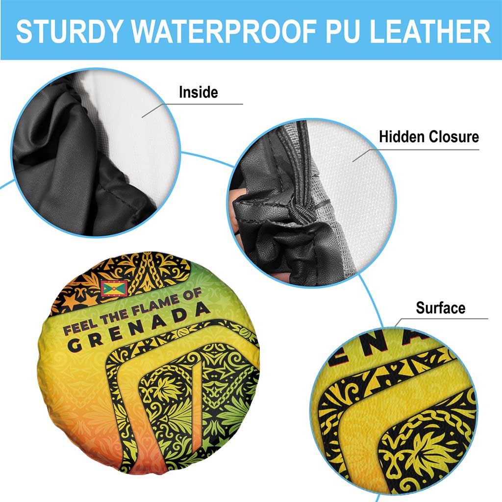Grenada Tribal Floral Pattern Spare Tire Cover with Rasta Gradient and Flame Motto Design TS04