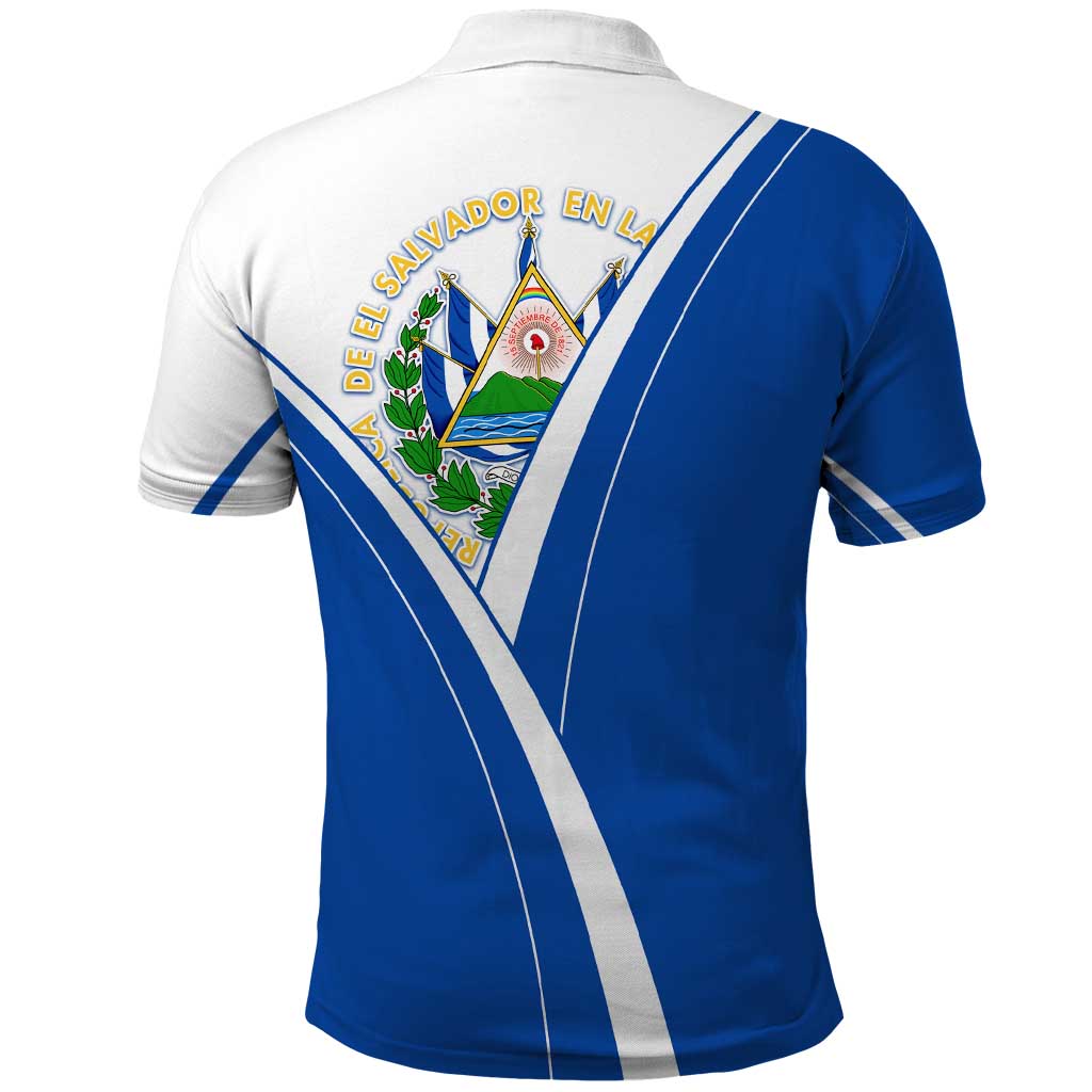 El Salvador National Flag Polo Shirt with Coat of Arms and Blue White Stripes Design TS04