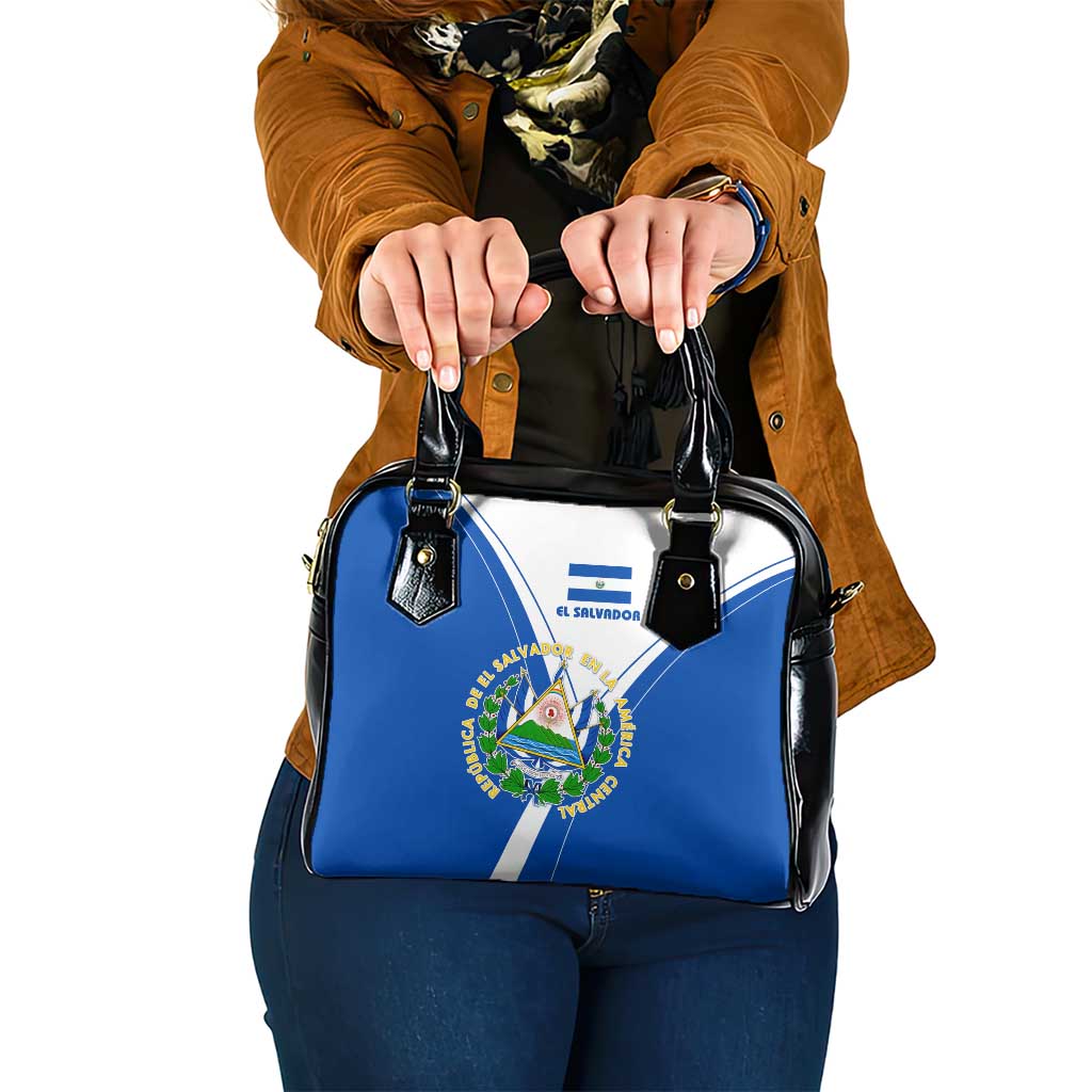 El Salvador National Flag Shoulder Handbag with Coat of Arms and Blue White Stripes Design TS04