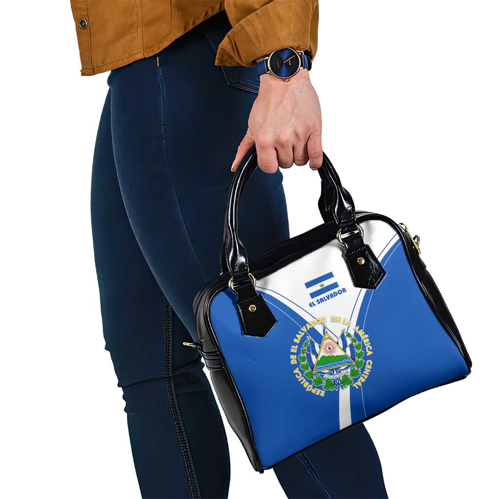 El Salvador National Flag Shoulder Handbag with Coat of Arms and Blue White Stripes Design TS04