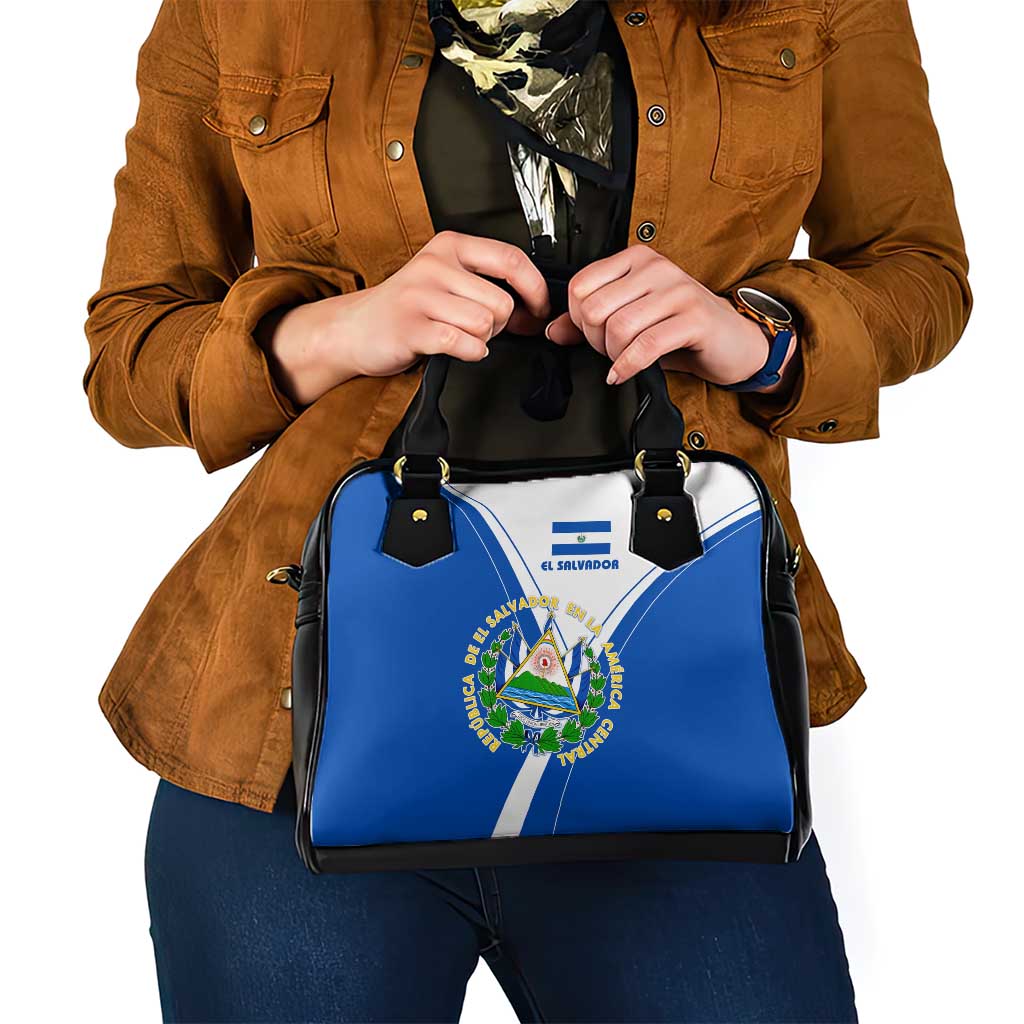 El Salvador National Flag Shoulder Handbag with Coat of Arms and Blue White Stripes Design TS04