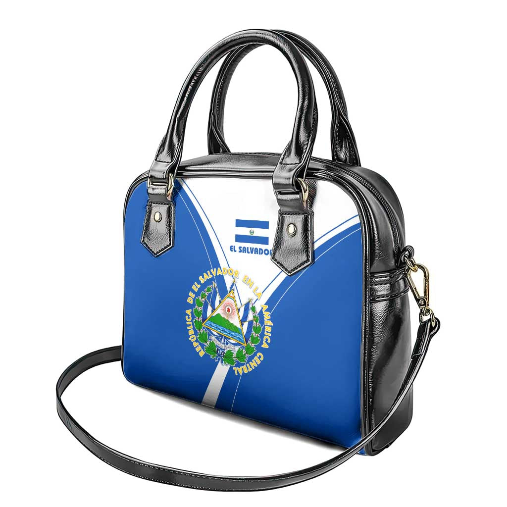 El Salvador National Flag Shoulder Handbag with Coat of Arms and Blue White Stripes Design TS04