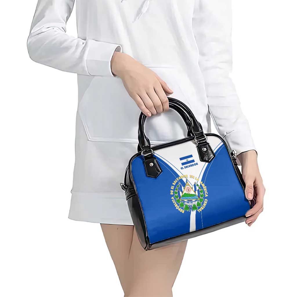 El Salvador National Flag Shoulder Handbag with Coat of Arms and Blue White Stripes Design TS04