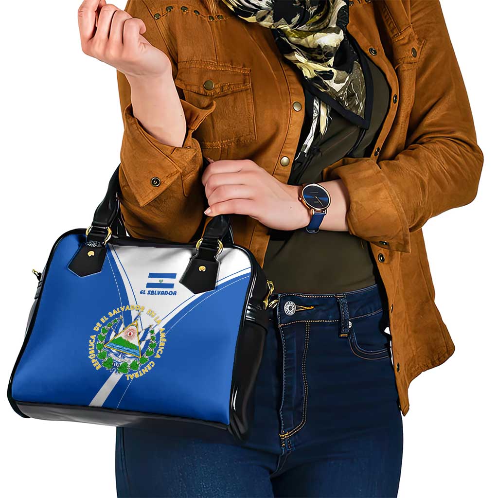 El Salvador National Flag Shoulder Handbag with Coat of Arms and Blue White Stripes Design TS04