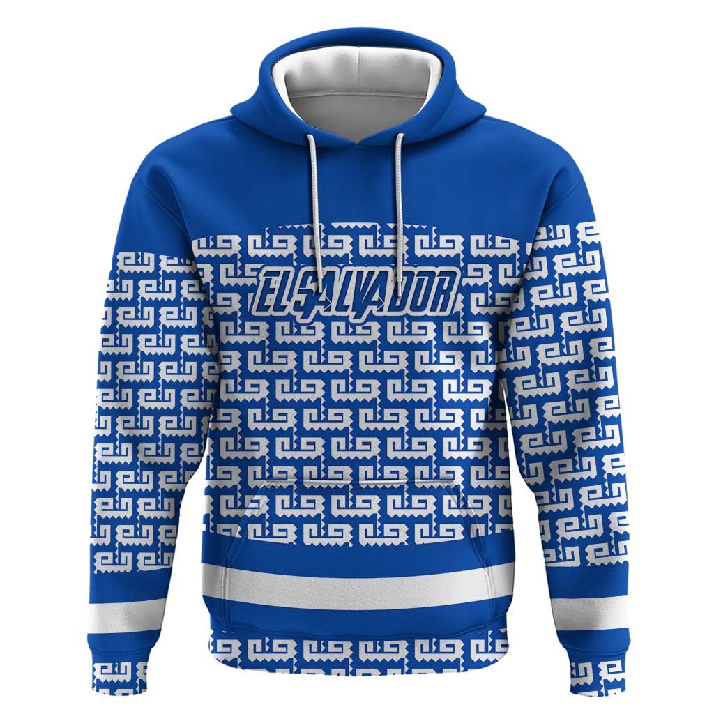 El Salvador Tribal Pattern Hoodie with National Coat of Arms and Blue White Theme TS04