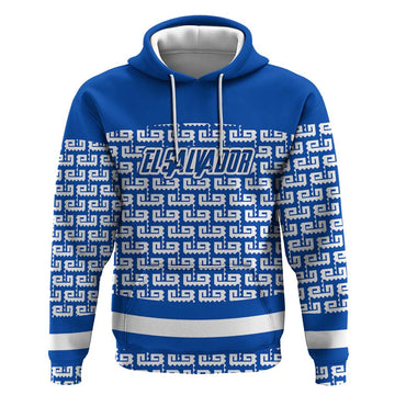 El Salvador Tribal Pattern Hoodie with National Coat of Arms and Blue White Theme TS04