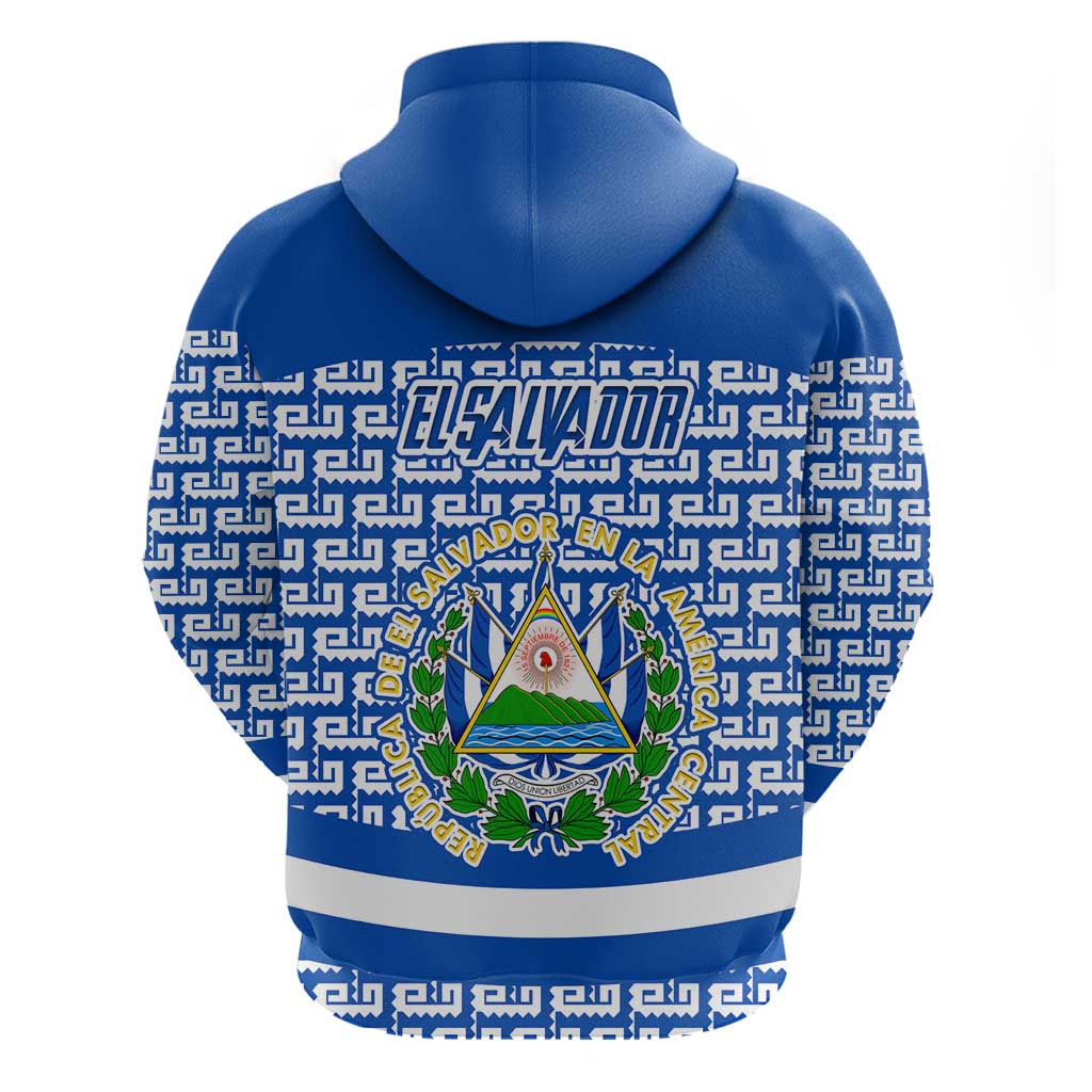 El Salvador Tribal Pattern Hoodie with National Coat of Arms and Blue White Theme TS04