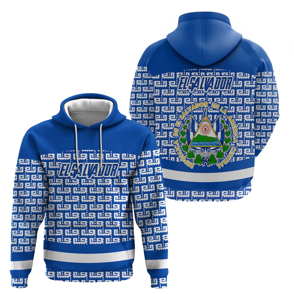 El Salvador Tribal Pattern Hoodie with National Coat of Arms and Blue White Theme TS04